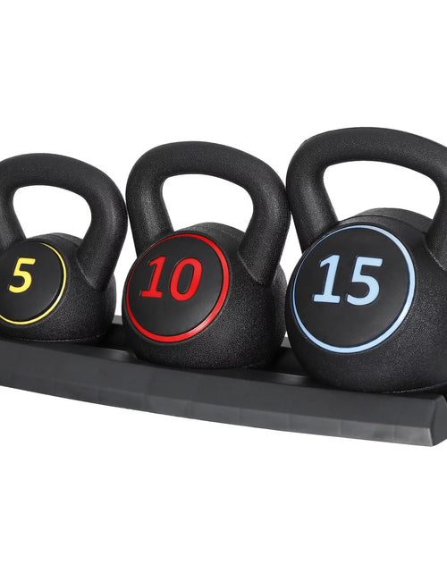 Load image into Gallery viewer, 3-Piece Kettlebell Set with Storage Rack Home Gym Exercise Fitness Weights
