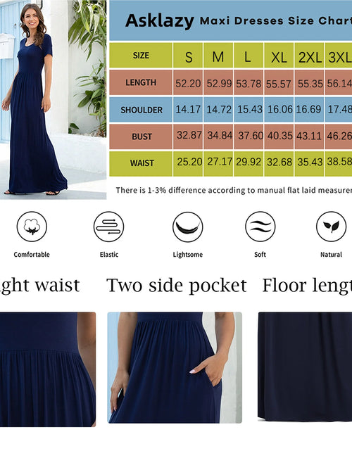 Load image into Gallery viewer, Women&#39;S Short Sleeve Loose Plain Maxi Dresses Casual Long Dresses with Pockets,Us Size,M,F Rose Black
