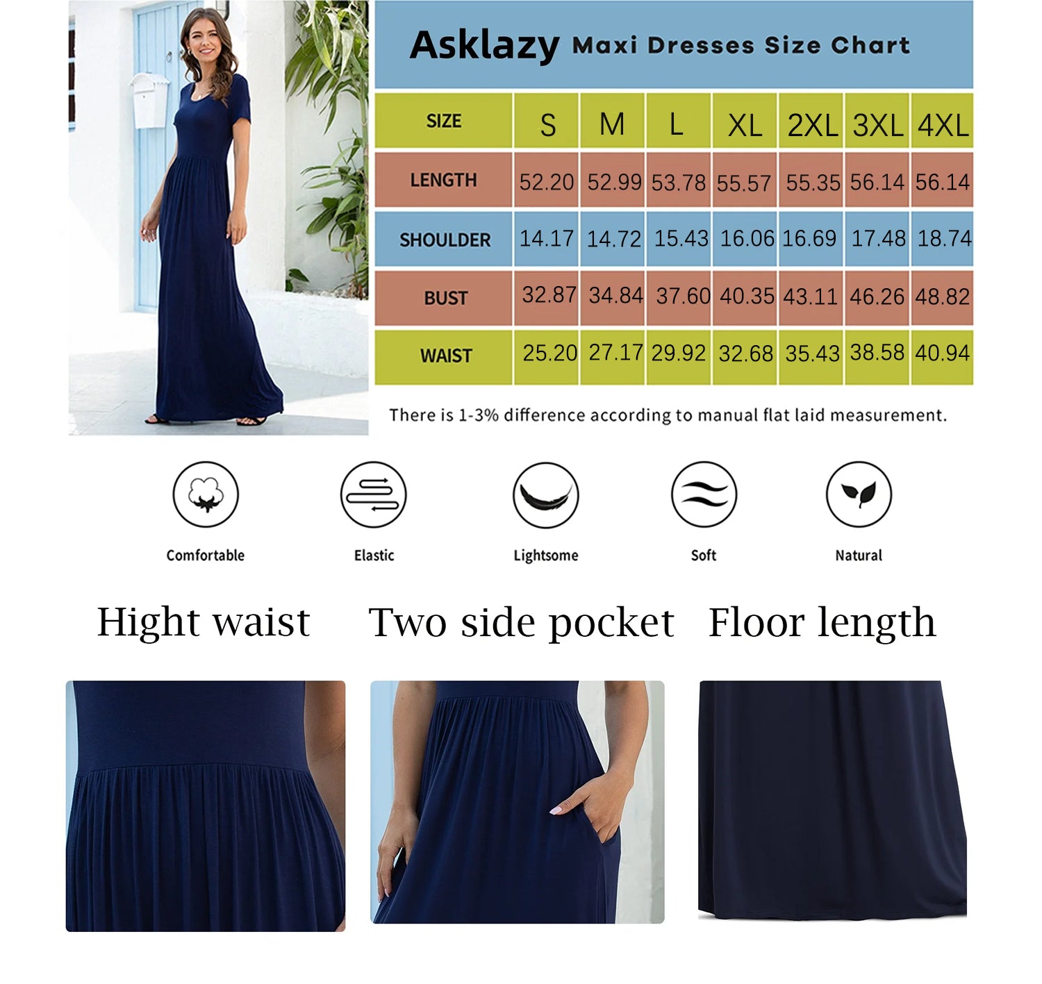 Women'S Short Sleeve Loose Plain Maxi Dresses Casual Long Dresses with Pockets,Us Size,M,F Rose Black