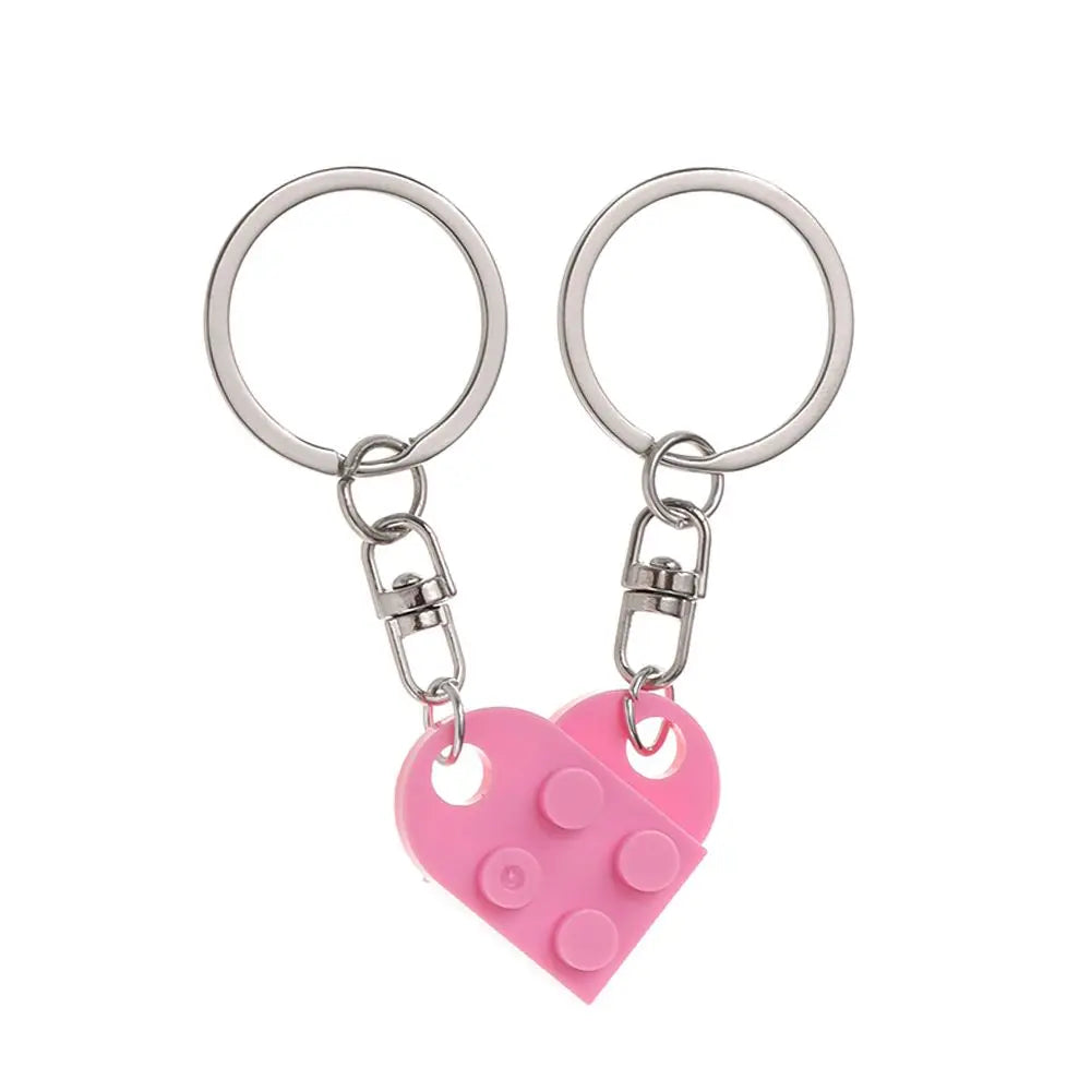 1Pair Cute Love Heart Brick Keychain Couples Keychain Best Friendship for Women Men Separable Key Ring Jewelry Gifts