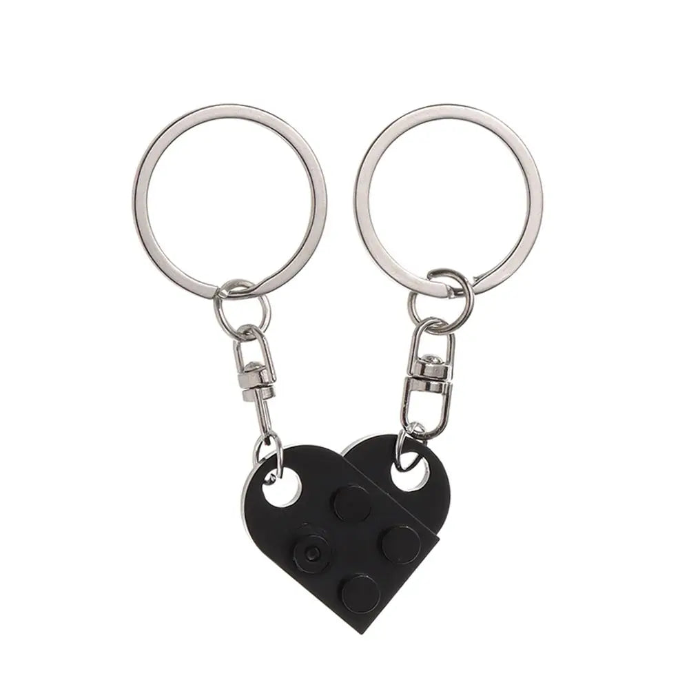 1Pair Cute Love Heart Brick Keychain Couples Keychain Best Friendship for Women Men Separable Key Ring Jewelry Gifts