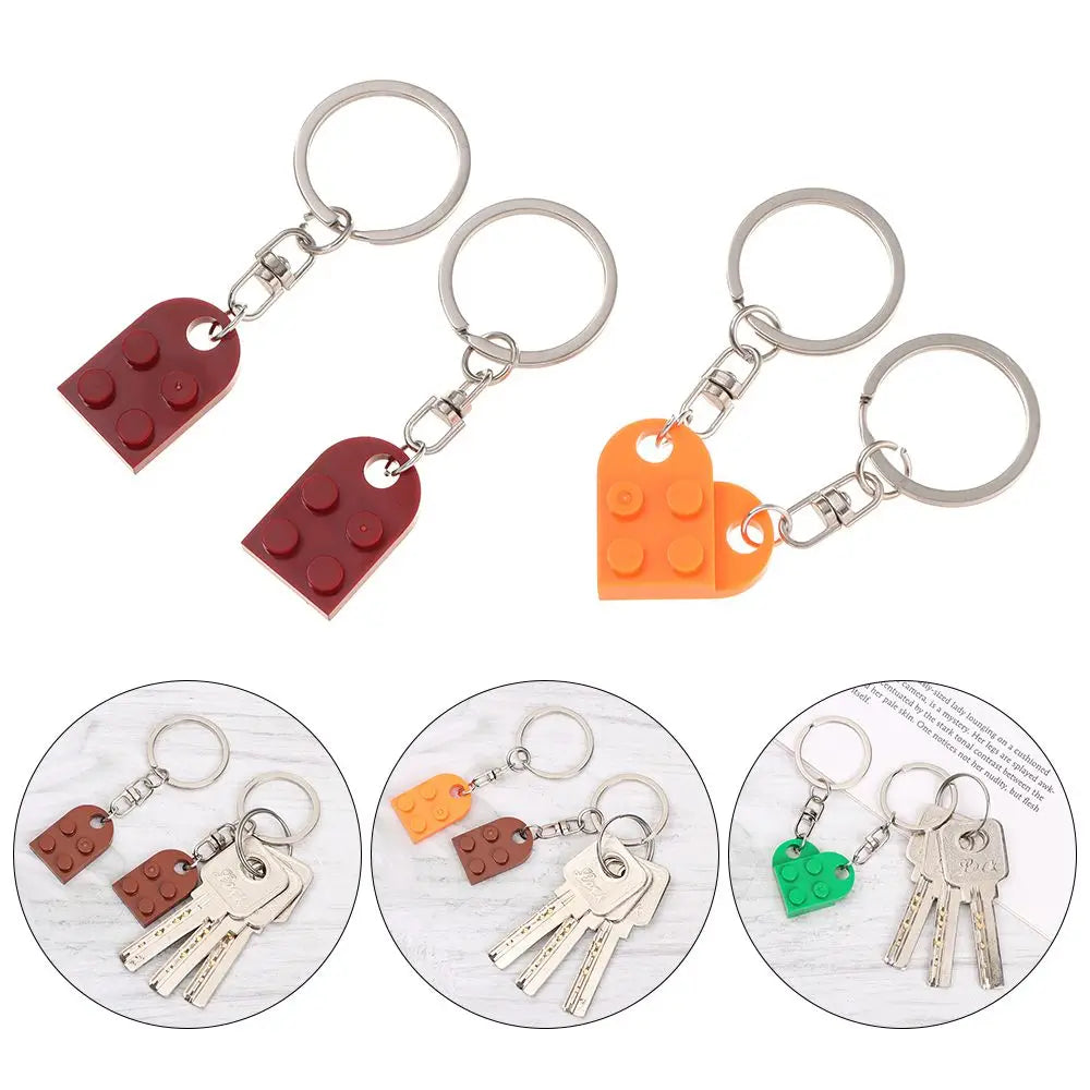 1Pair Cute Love Heart Brick Keychain Couples Keychain Best Friendship for Women Men Separable Key Ring Jewelry Gifts