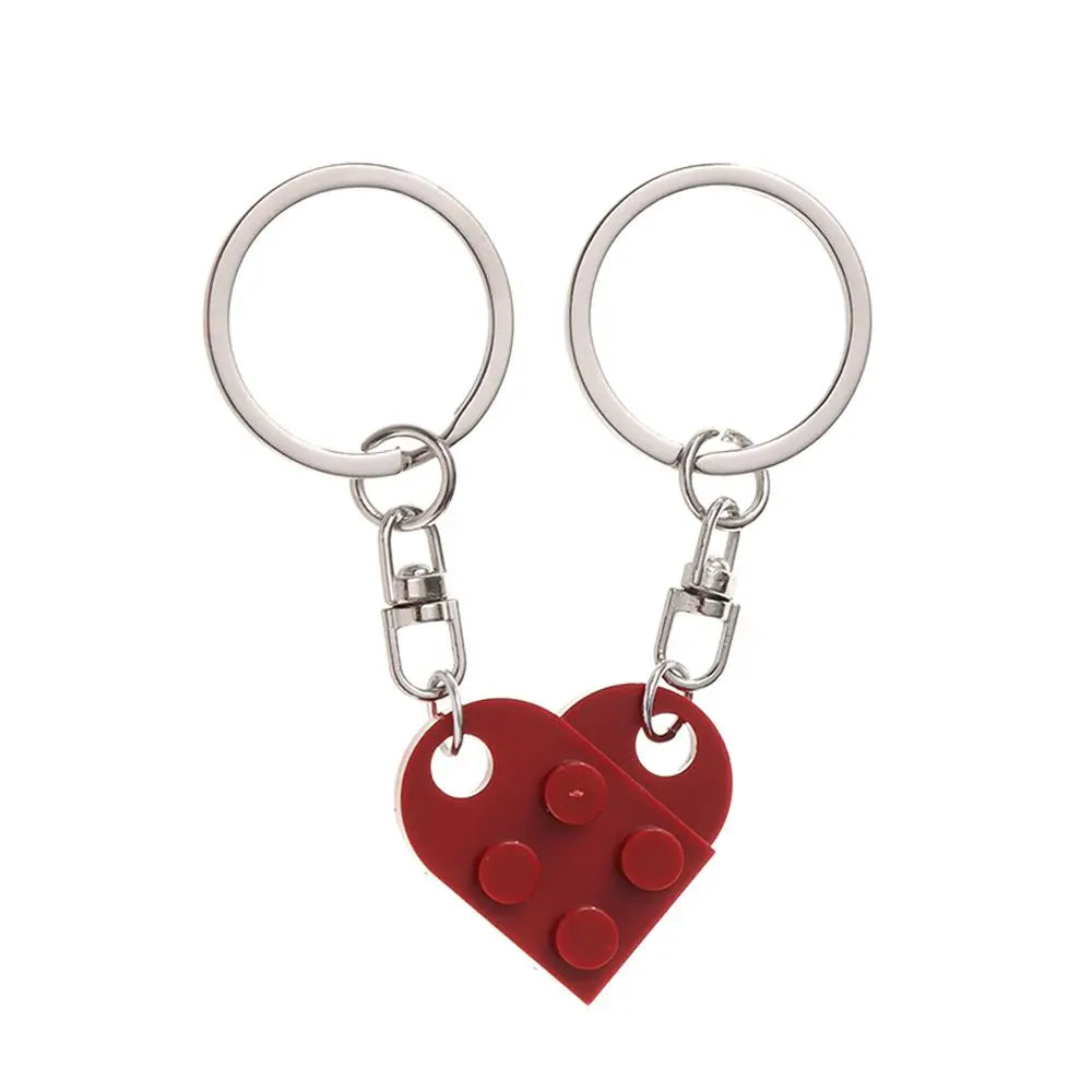 1Pair Cute Love Heart Brick Keychain Couples Keychain Best Friendship for Women Men Separable Key Ring Jewelry Gifts