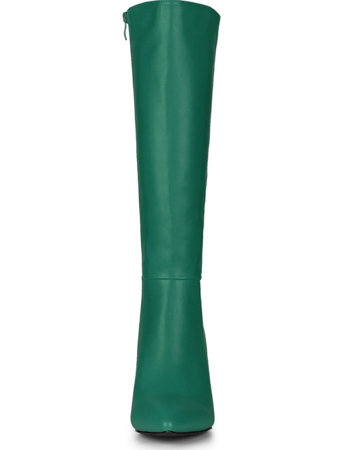 Load image into Gallery viewer, Women Pointed Toe Side Zipper Stiletto Heel Knee High Boots Dark Green 6.5
