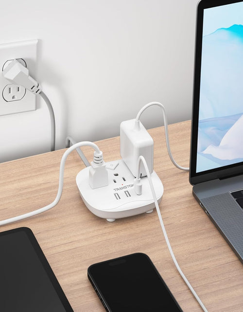 Load image into Gallery viewer, Power Strip 3 Outlets and 3 USB Ports with Switch Control, Desktop Charging Station with 5 Ft Extension Cord, Compact for Nightstand, Office and Travel - White
