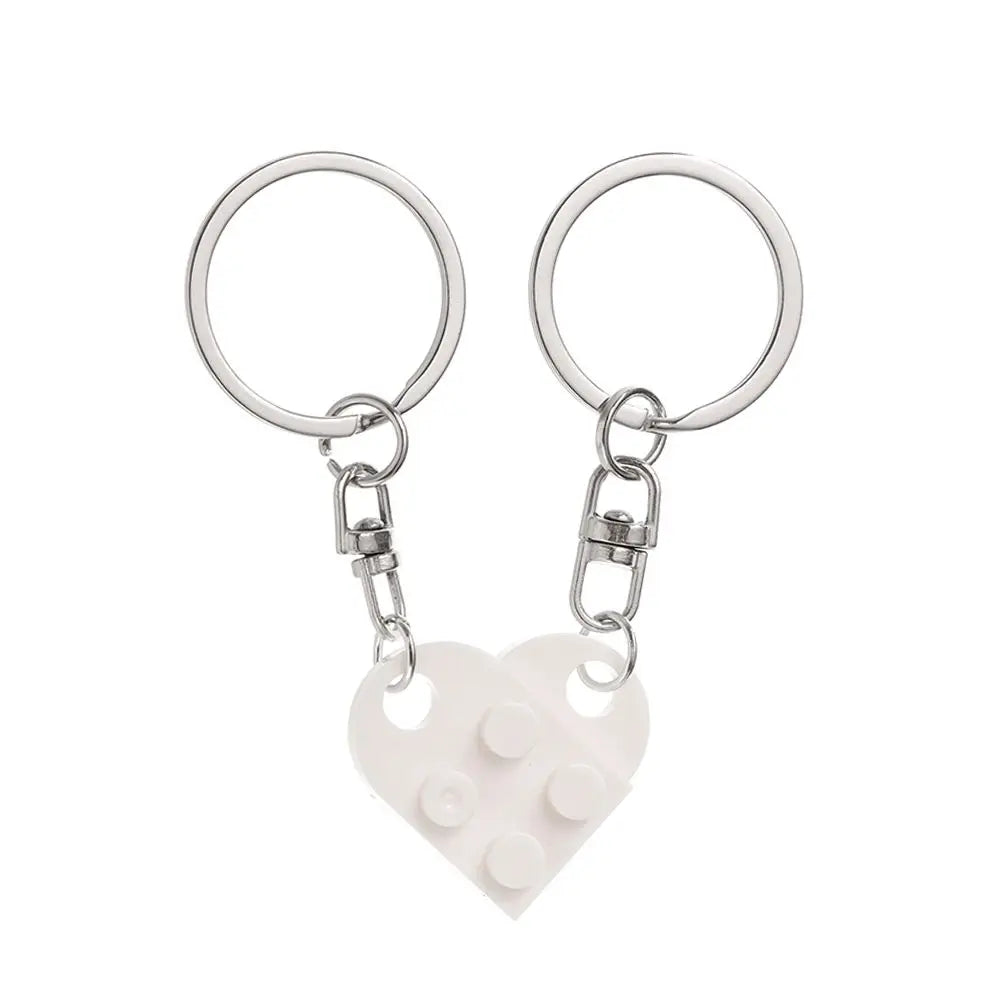 1Pair Cute Love Heart Brick Keychain Couples Keychain Best Friendship for Women Men Separable Key Ring Jewelry Gifts