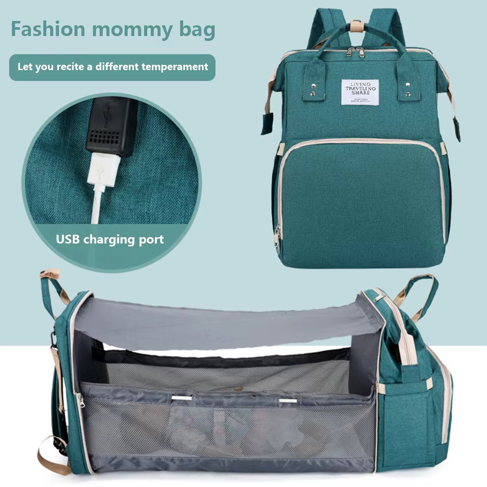 Upgraded Simple Mommy Bag, Portable Foldableing Backpack, Multi-Functional Large-Capacity Crib Mother and Baby Mommy Bag