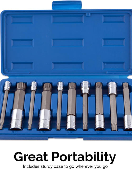 Load image into Gallery viewer, 10054A XZN Triple Square Spline Bit Socket Set | Extra Long 4” | 4Mm to 18Mm | 10-Piece Set | S2 and Cr-V Steel
