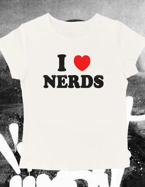 Load image into Gallery viewer, I Love Nerds Letter Goth T-Shirt Women Harajuku Short Sleeved Tops US Street Sexy Crop Tops Slim Emo Baby Tees Y2K Clothes
