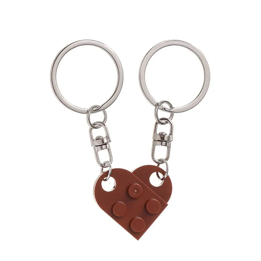 1Pair Cute Love Heart Brick Keychain Couples Keychain Best Friendship for Women Men Separable Key Ring Jewelry Gifts