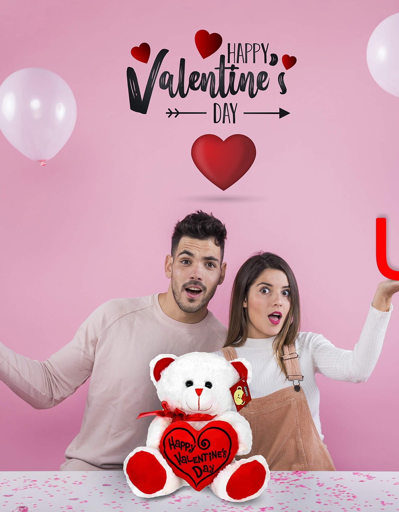 Soft Stuffed Teddy Bear - Happy Valentine'S Day Bear for Girlfriend, Boyfriend, Wife, Husband - White with Red Message