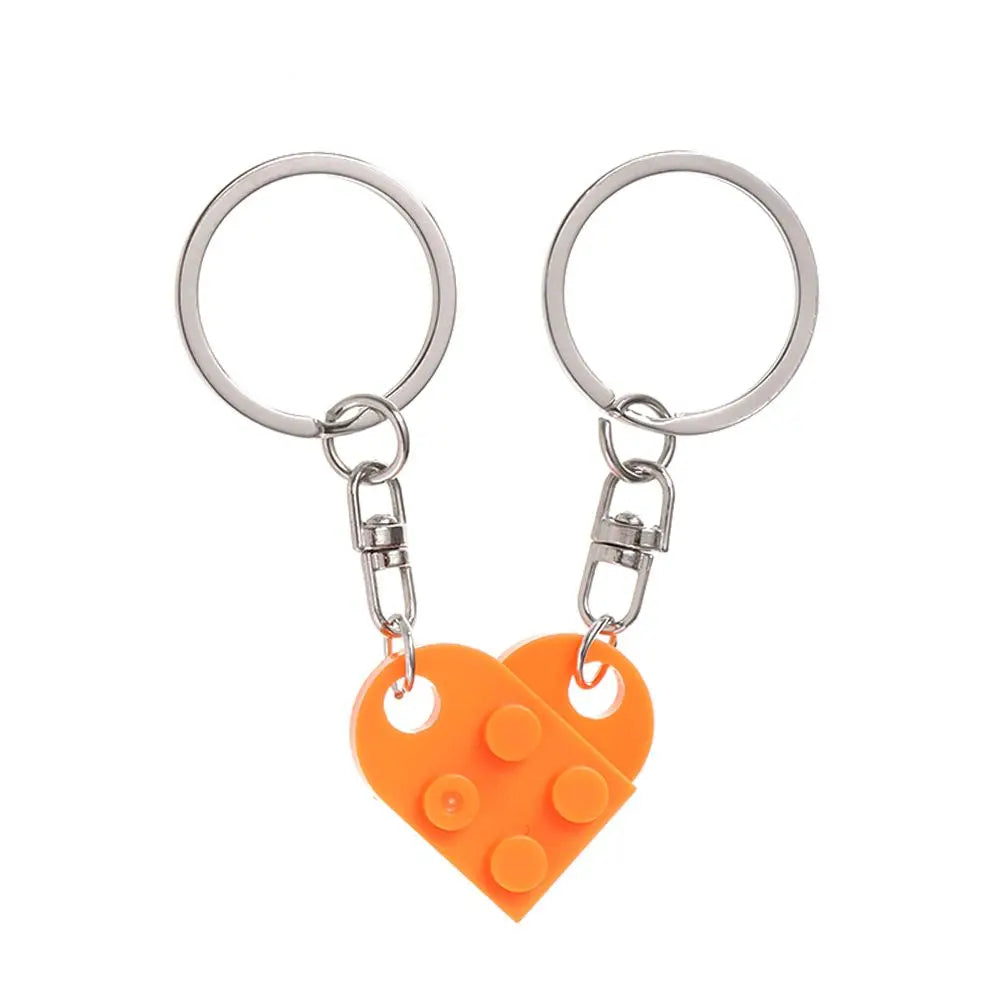 1Pair Cute Love Heart Brick Keychain Couples Keychain Best Friendship for Women Men Separable Key Ring Jewelry Gifts