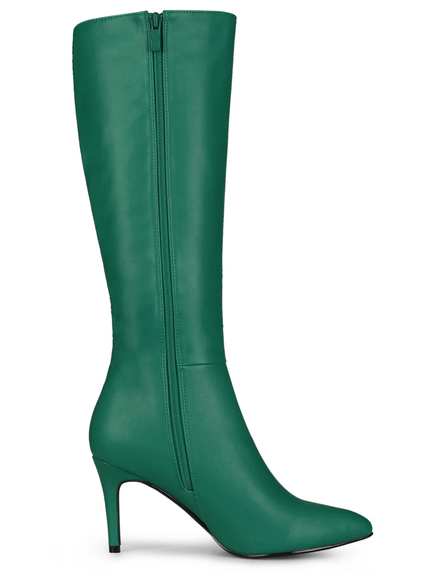 Women Pointed Toe Side Zipper Stiletto Heel Knee High Boots Dark Green 6.5