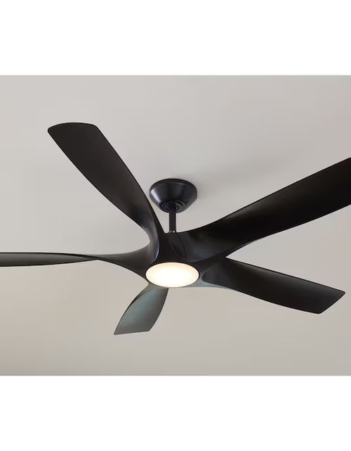 Load image into Gallery viewer, Vernal 60-In Bronze with Koa Woodgrain Blades Integrated LED Indoor/Outdoor Smart Propeller Ceiling Fan with Light and Remote (5-Blade)
