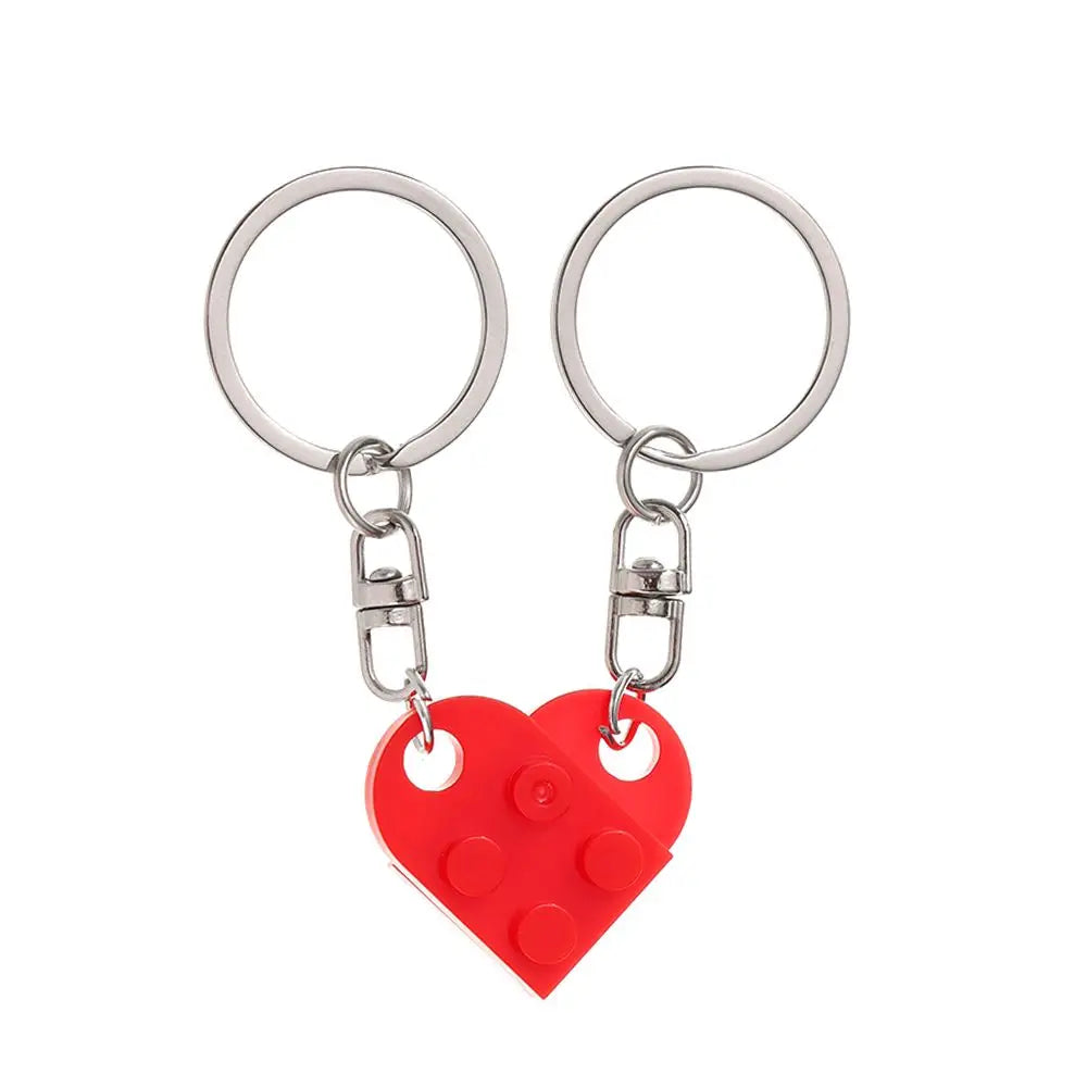 1Pair Cute Love Heart Brick Keychain Couples Keychain Best Friendship for Women Men Separable Key Ring Jewelry Gifts