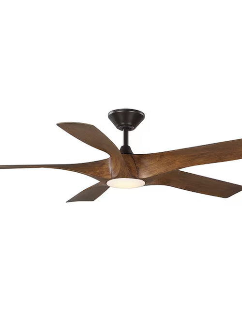 Load image into Gallery viewer, Vernal 60-In Bronze with Koa Woodgrain Blades Integrated LED Indoor/Outdoor Smart Propeller Ceiling Fan with Light and Remote (5-Blade)
