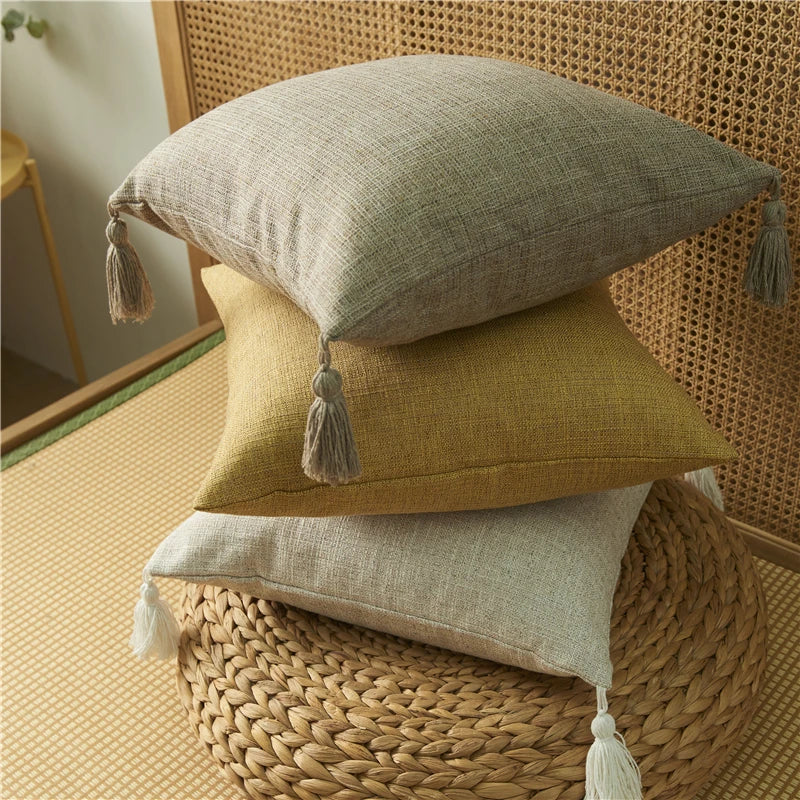 Linen Pilllow Cover with Tassels Soft Cushion Cover for Living Room Pillowcase 45*45 Decorative Pillows Nordic Home Decor