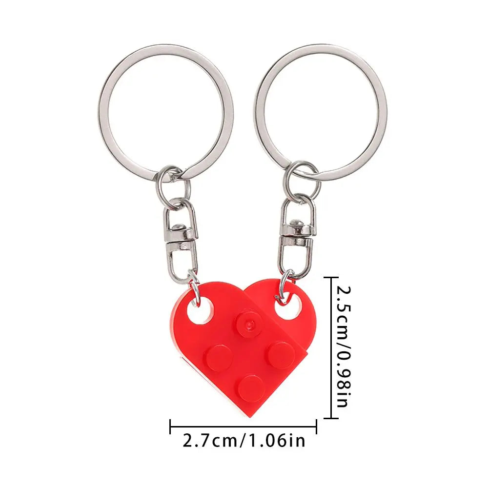 1Pair Cute Love Heart Brick Keychain Couples Keychain Best Friendship for Women Men Separable Key Ring Jewelry Gifts