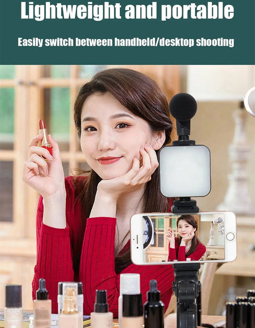 Load image into Gallery viewer, Smartphone Vlogging Kit with Tripod Phone Holder Mini Microphone LED Fill Light Starter for Tiktok Live Stream Video Youtube
