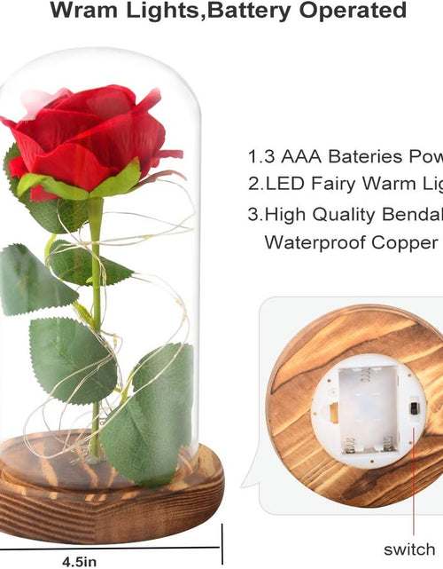 Load image into Gallery viewer, Glass Rose Red Rose Wooden,Rose, Best Gift for Mom,Red Rose with Light Enchanted Rose in Glass Dome, Girlfriend, Wife, Never Fade Rose for Mother&#39;S Day, Anniversary, Birthday, Valentine&#39;S Day.
