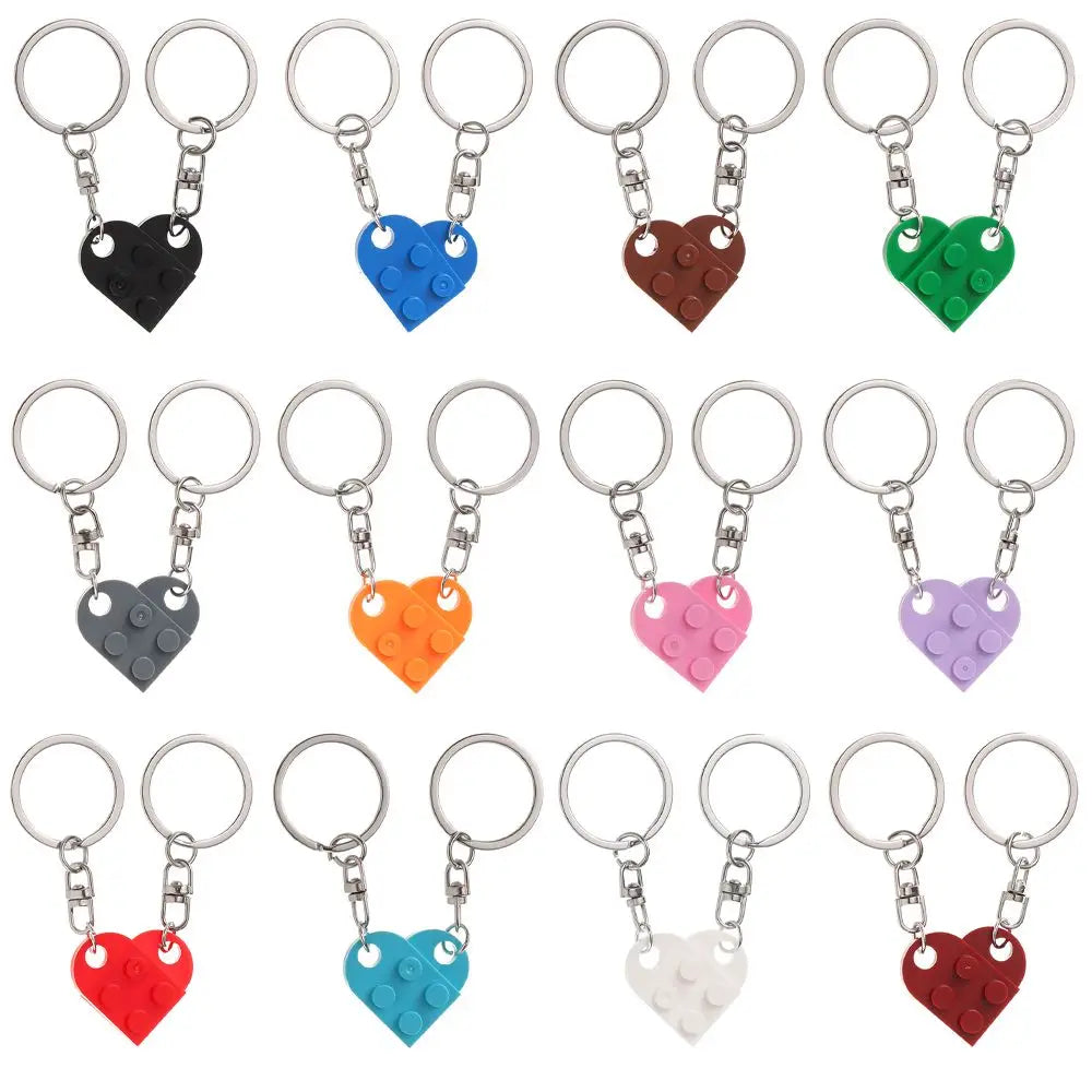 1Pair Cute Love Heart Brick Keychain Couples Keychain Best Friendship for Women Men Separable Key Ring Jewelry Gifts