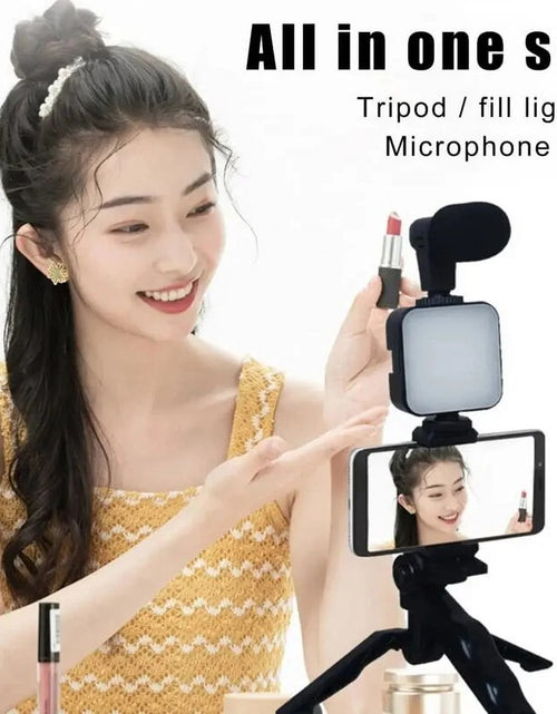 Load image into Gallery viewer, Smartphone Vlogging Kit with Tripod Phone Holder Mini Microphone LED Fill Light Starter for Tiktok Live Stream Video Youtube
