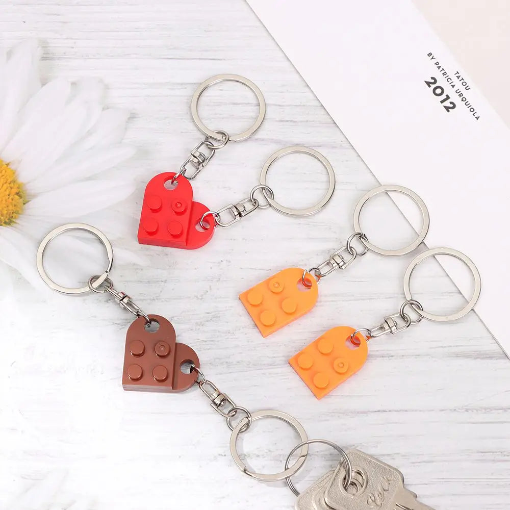 1Pair Cute Love Heart Brick Keychain Couples Keychain Best Friendship for Women Men Separable Key Ring Jewelry Gifts