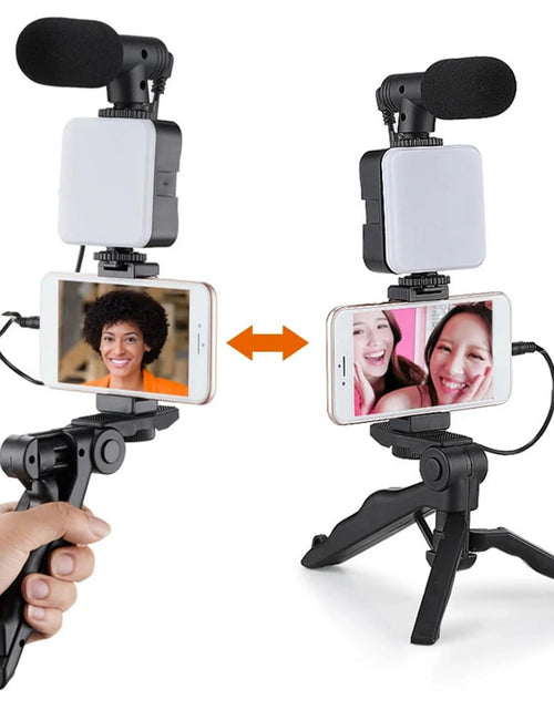 Load image into Gallery viewer, Smartphone Vlogging Kit with Tripod Phone Holder Mini Microphone LED Fill Light Starter for Tiktok Live Stream Video Youtube
