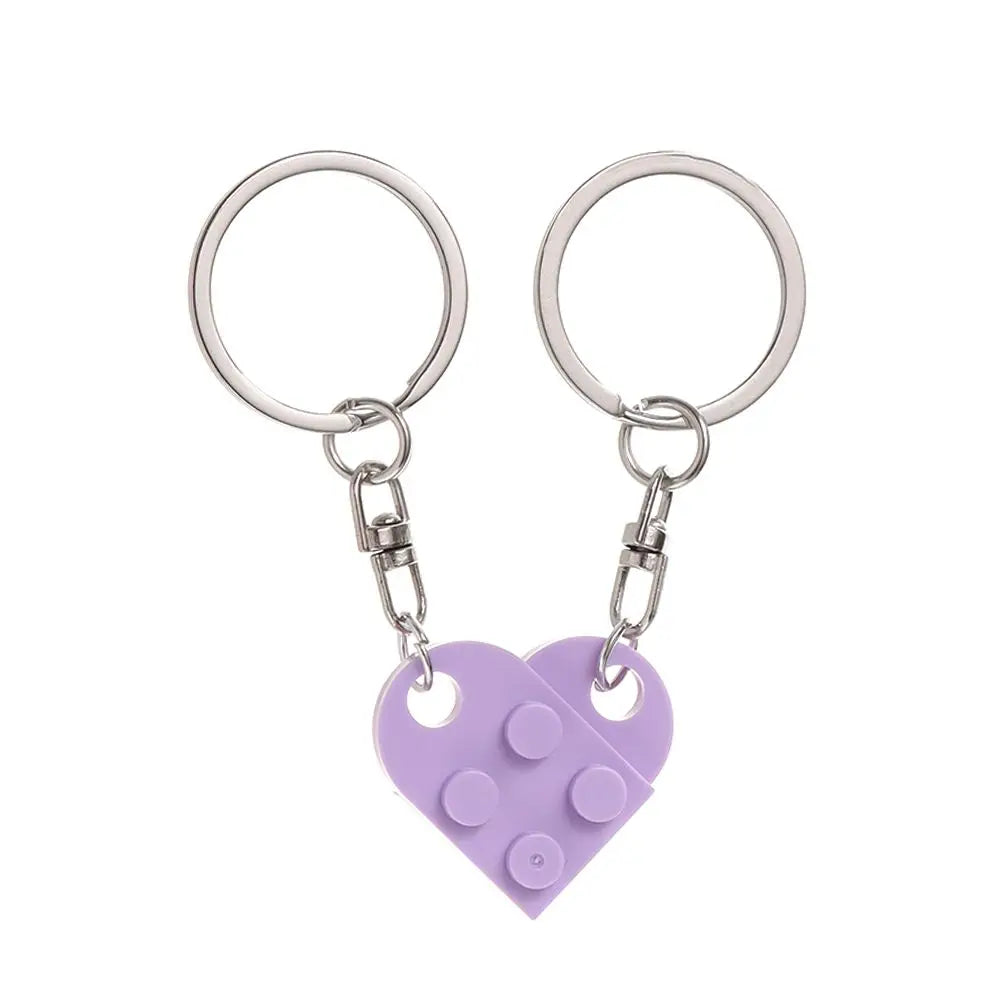 1Pair Cute Love Heart Brick Keychain Couples Keychain Best Friendship for Women Men Separable Key Ring Jewelry Gifts