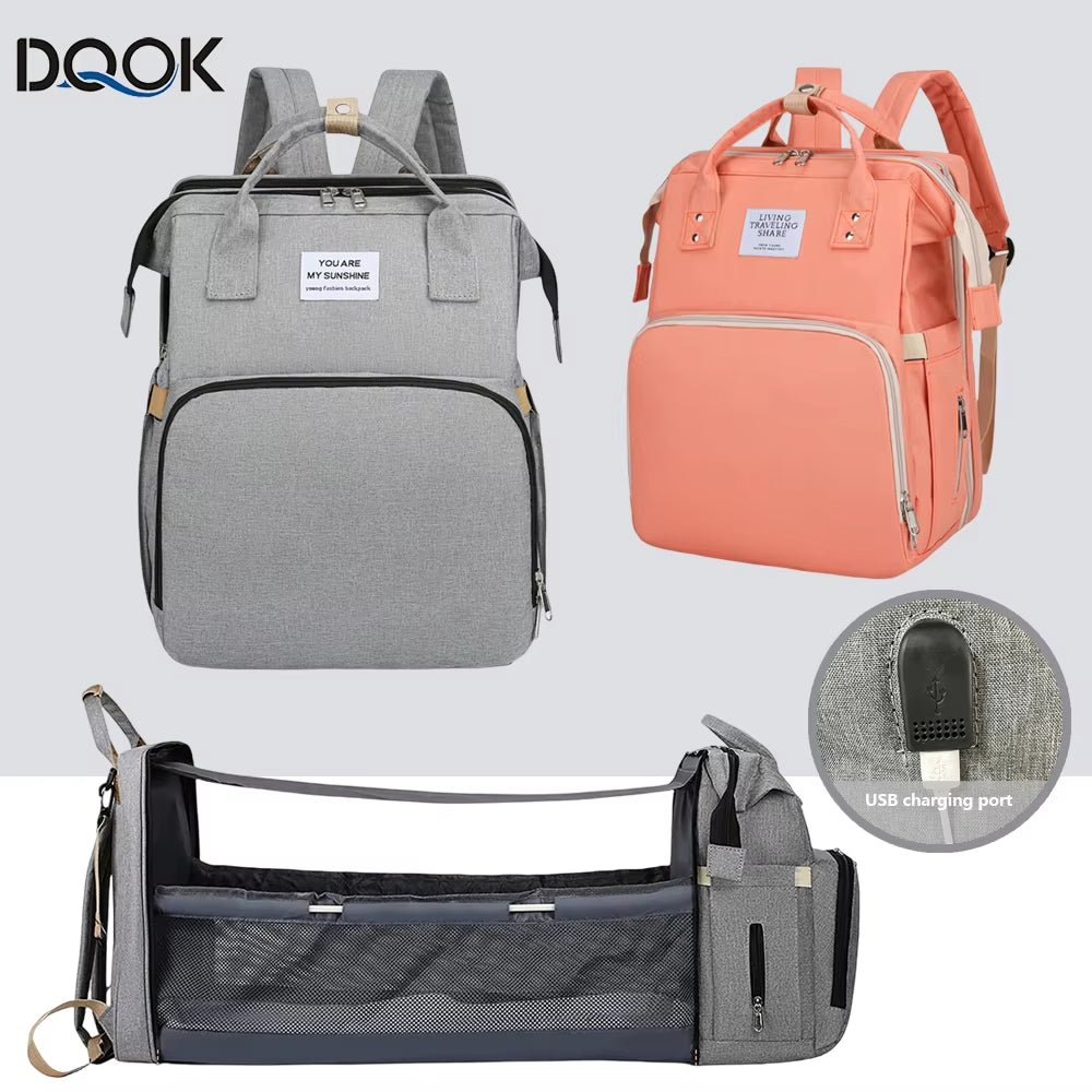 Upgraded Simple Mommy Bag, Portable Foldableing Backpack, Multi-Functional Large-Capacity Crib Mother and Baby Mommy Bag